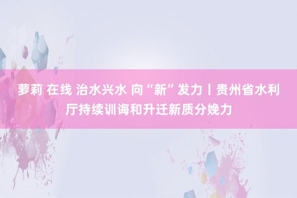 萝莉 在线 治水兴水 向“新”发力丨贵州省水利厅持续训诲和升迁新质分娩力