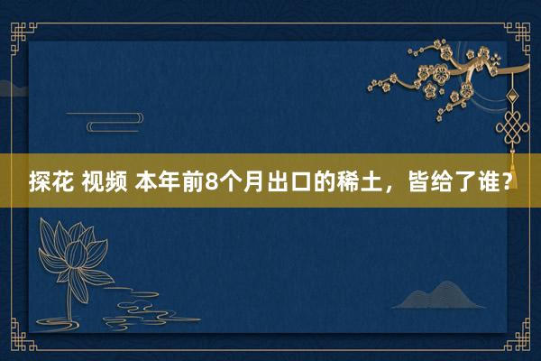 探花 视频 本年前8个月出口的稀土，皆给了谁？